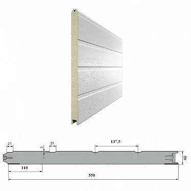 ДорХан Панель 550мм Ндерево Доска/Нстукко GOLDEN OAK(Золотой дуб)/Белый(RAL9003), 16D11/S00-GLK/9003