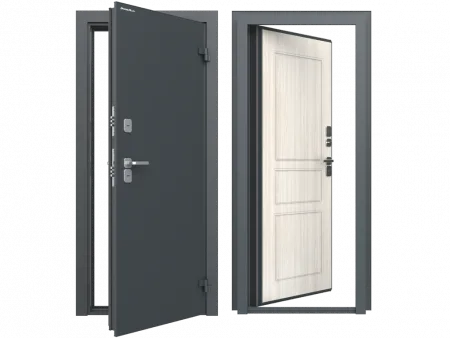 ДорХан Дверь DoorHan/980/2050/ТЕРМО/RAL 7016"Антрацит"/МДФ Вуд Тангент белый/правая/рама угловая, DTERM-G/980/2050/7016/MDF/R/N