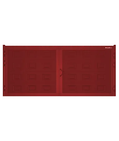 ДорХан Распашные ворота 2100х1400 цвета RAL 3000 (красный) с дизайном 'филенка' без автоматики