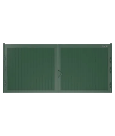 ДорХан Распашные ворота 3600х2000 цвета RAL 6005 (зелёный) с дизайном 'доска' с автоматикой